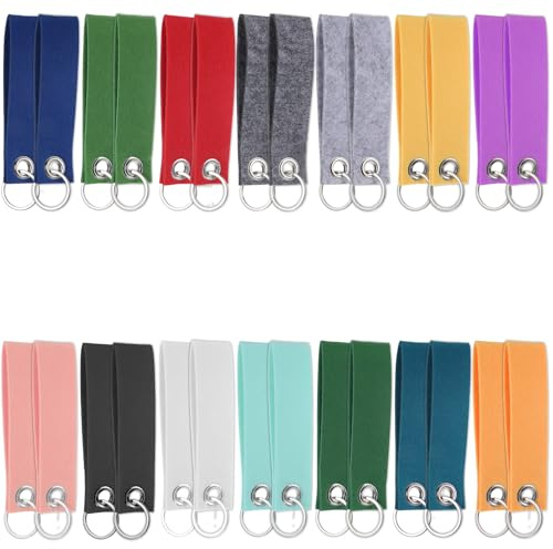 TIESOME 28 Stück Filz Schlüsselanhänger, 13 X 3 Cm Bunte Blanko DIY Schlüsselanhänger Mit Edelstahlring Für Handwerk, Beschriftung & Personalisierte Geschenke