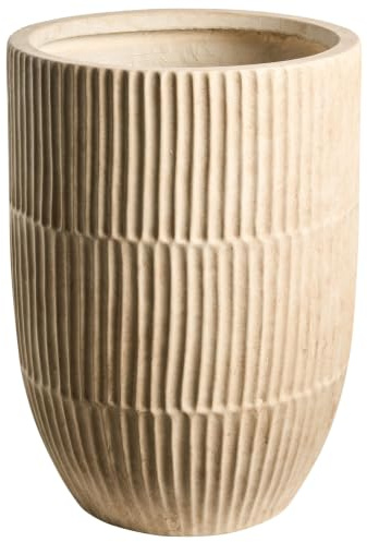 Beliani Maceta para Exterior e Interior de Mezcla de Arcilla y Fibras Redonda 36 x 36 x 50 cm Alta Pintada Beige Claro Poros