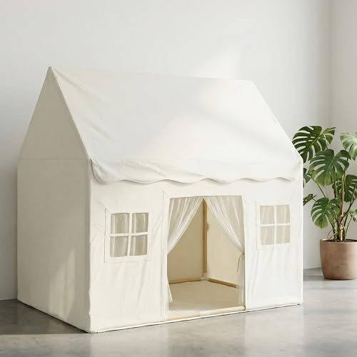 FRIEDO Kinderzelt Indoor inkl. Bodenmatte und Stabiler Holzstangen I OEKO-TEX100 zertifiziertes Baumwoll Zelt Kinderzimmer I Spielzelt und Spielhaus als Kuschelecke fürs Kinderzimmer I Play-House