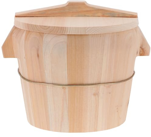 jojofuny Vaporera de Arroz de Madera para Cocina 21 Cm con Tapa y Asa, Cubo de Madera Natural Desmontable, Vaporera de Arroz Hogar, Utensilio de Cocina Tradicional