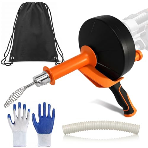 Desatascador Tuberias Profesional, 10M Espiral Muelle Desatascador Tuberias-Manual/Taladro, Alambre Desatascador Tuberias con Adaptador de Taladro Para Fregaderos de Cocina, Baños y Duchas