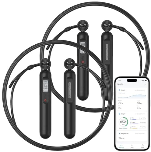 PEARL Sports Fitnessseile: 2er-Set smarte 2in1-Springseile mit Display und Zähler, Bluetooth (Fitness-Springseile mit Tracker, mit Trainingsmodus, Gadget)