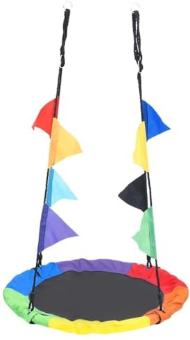 QUAHEAS Columpio con banderas arco iris de 100 cm, tela Oxford resistente a la intemperie, longitud de cuerda ajustable, marco de acero resistente, dispositivo de juego para niños y adultos