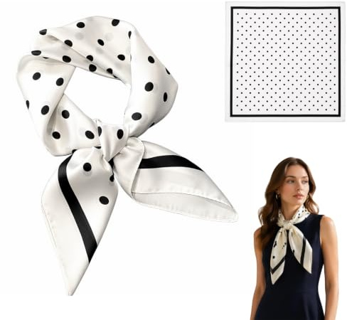 Elovara Silk Satin Womens Square Scarf 70x70cm Polka Dot Head Wrap Bandana