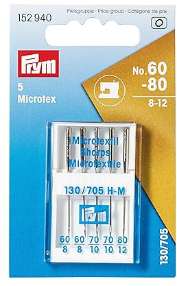 Prym 152940-1 Nähmaschinennadeln Microtex, 130/705, No. 60-80, Sortiert, Metall, silberfarbig, No