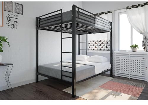 DHP Full Over Full Metal Bunk Bed, Black, Space-Saving Kids Furniture, Sturdy Frame, Guard Rails, Integrated Ladder