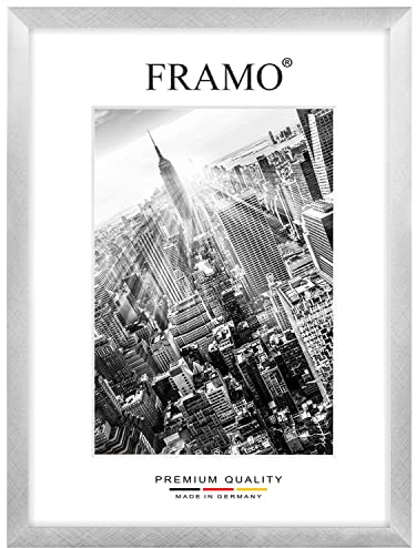 FRAMO Holz Bilderrahmen 19 x 25 cm nach Maß - Alu Criss Cross | Größe wählbar | inkl. entspiegeltes Acrylglas | Rahmen für Puzzle | Foto | Poster