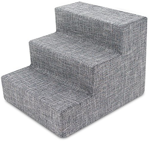 Best Pet Supplies ST235T-S Haustiertreppe mit CertiPUR-US-zertifiziertem Schaumstoff für Hunde und Katzen, graues Leinen, 3-stufig, Höhe: 34,3 cm, Aschgraues Leinen