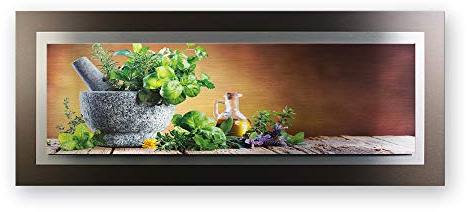 Kreative Feder 3D Metallic-Wandbild aus gebürstetem Alu-Verbund | Küchenkräuter | modernes Designer Bild in XXL | 100 x 40 cm