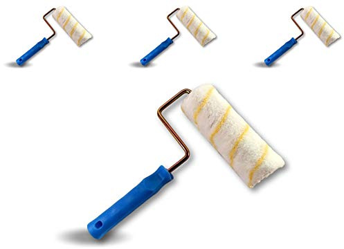 Rouleau peinture anti-goutte polyamide rayé jaune | Lot de 3 | Ø 80 mm | Largeur rouleau 180 mm | Sols murs plafonds grandes surfaces | Kibros R_478_180cx3