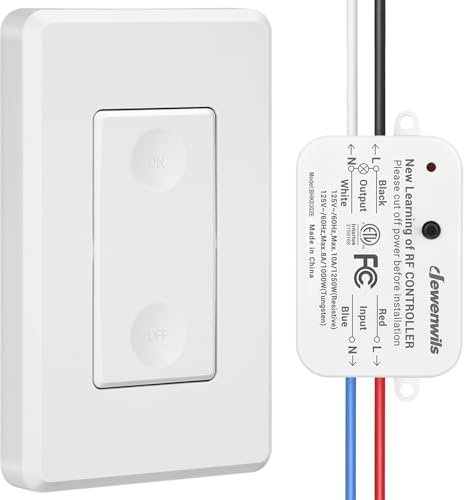 DEWENWILS Wireless Remote Light Switch, Expandable Wireless Wall Switch Kit, No Wiring, No WiFi, 100 Ft RF Range, Programmable, Remote Control for Lamps, Ceiling Lights, Fans