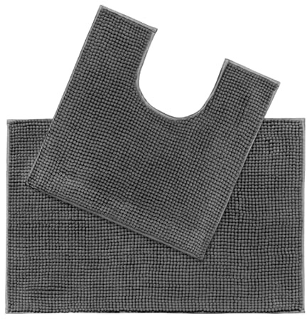 Allure Chenille Bobble Bath Mat Set - Non Slip Two Piece Bath & Toilet Mat Set, Super Soft, Absorbent & Easy Care (Charcoal)