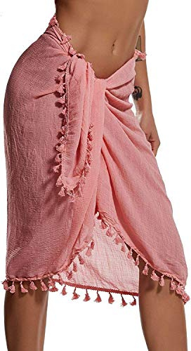 JFAN Dam Sarong wraps chiffong kort kjol strandskydd med tofsar