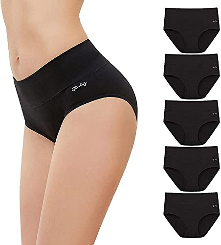 Anqier Underbyxor dam, 5-pack stretch bomull, hög midja, trosor dam, ventilerande trosor, mjuka damunderkläder