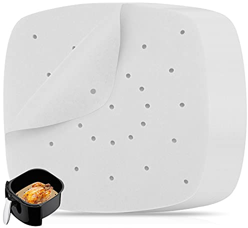 8.5 inch Air Fryer Parchment Paper Sheets by ASTER, 100 Pcs Perforated Air Fryer Liners/Steaming Parchment Liner, Non-Stick Steaming Mat for Baking Cookies, Cooking, Air Fryer, Bamboo Steamer