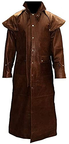 UbAli Cappotto lungo da uomo in vera pelle Steampunk Trench Matrix nero e marrone cappotto spolverino equitazione caccia, Marrone, XXXL