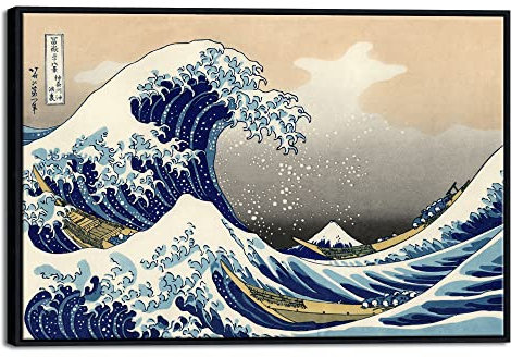Wieco Art Framed Wall Art Canvas Prints Ocean Beach Picture Paintings for Home Office Decorations Wall Decor Great Wave of Kanagawa Katsushika Hokusai Modern Landscape Sea Artwork