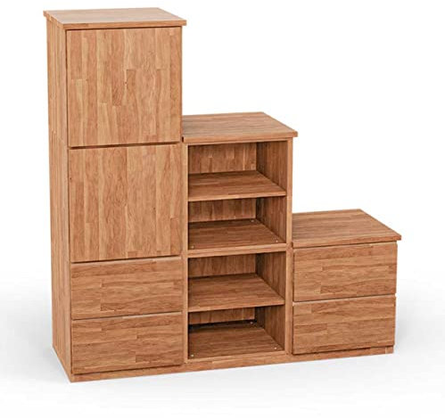 ben+camilla.com Square Massivholz Stufenregal Links-Anschlag | Regalwürfel-Set Astoria | 114,8 x 117,6 x 32 cm in Kernbuche | mit Türen und Schubladen