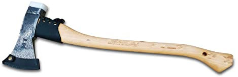 Ascia Forstaxt 1,25 kg con manico in hickory, 70 cm, protezione per manico in pelle e tagliente + testa