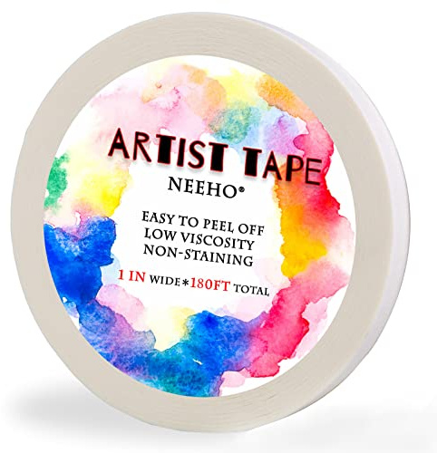 Neeho Ruban d'artiste pour art du dessin, ruban de masquage blanc sans acide pour peinture à l'aquarelle, cadres de toile, 2,5 cm de large, 4,8 m de long