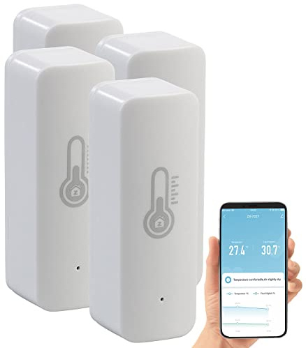 Luminea Home Control Smart Home Thermometer: 4er-Set ZigBee-Temperatur- & Luftfeuchtigkeits-Sensoren mit App (Temperatur Datenlogger, Smart Home Thermometer ZigBee, Infrarotheizung)