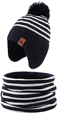XIAOHAWANG Baby Mütze Winter Klassische Kindermütze Mädchen Jungen Warme Strickmütze mit Pompon Kleinkind Bommelmütze für Outdoor-Aktivitäten