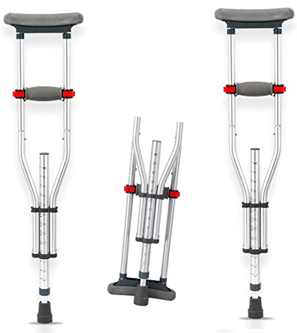 Faltbare Achselkrücken, Verstellbar Gehstützen für Erwachsene, Orthopädische Krücken Gehhilfen, Anwendbare Höhe 135-205cm (4'4''-6'7''), 1 Paar