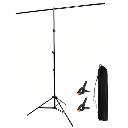 QWORK® Soporte de Fondo 1.5mx2.6m Soporte de Fondo de Foto de trípode Ajustable con Estuche de Transporte y 2 Clips de Resorte