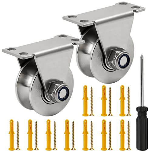 Ticeed 2 set U-rullar, reprullar, set med kullager, stållinor för skjutportar, linor, U-spår 48 mm, remskiva, lyftkran, rostfritt stål, dragkraft, 200 kg för lager, rullgrind, inomhus och utomhus