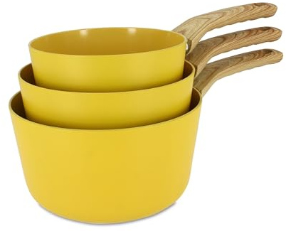 MENASTYL - Set de 3 casseroles Colorama safran - Casserole 16/18 et 20 cm - En aluminium - Revêtement antiadhésif en céramique - Tous feux dont induction