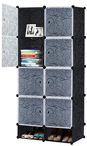 LILIIN Kleiderschrank, Tragbarer Regalsystem, 8 Würfel Schrank aus Kunststoff, DIY Schlafzimmerschrank Portable Garderobe für Kleidung, Bücher, Spielzeug 157 x 70 x 35cm