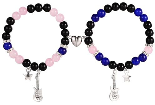 BOXOB 2pcs TV Girl Bracelets, Magnetic Couple Guitar Bracelet Love Magnetic Bracelets Star Heart Bracelet Best Friendship Charms Bracelets for Birthday Valentines Bff Wedding Gift
