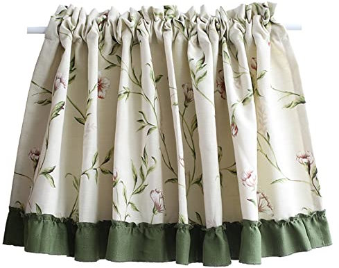 Fenstervorhänge mit Blumenmuster, rustikal und doch klassisch, kleine Fenstervorhänge, Landhausstil, kurzer Fenstervorhang, für Babyzimmer, Büro, Arbeitszimmer, Schlafzimmer, Vorhangschabracken (einf