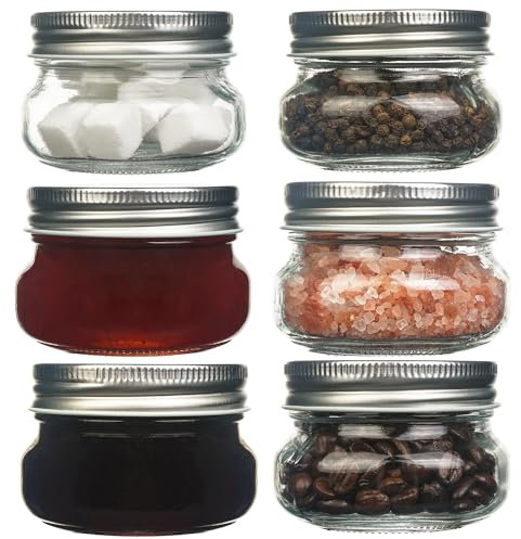 Yeahey Barattoli di vetro vuoti, barattoli di vetro per frutta in scatola, contenitori di vetro ermetici per la conservazione degli alimenti, contenitori per caffè in grani/marmellata (150ml*6pcs)