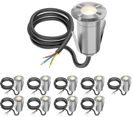 ledscom.de 10 Stück LED Bodeneinbauleuchte GLOX für außen, IP67, aluminium, rund, 35mm Ø, warmweiß, matt