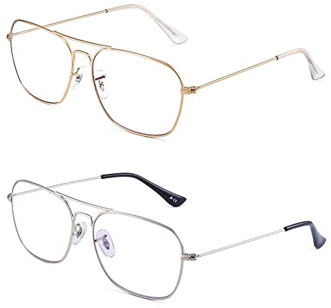 JM Lot de 2 Carre Lunettes de Lecture Homme Femme, Blocage de la Lumiere Bleue Monture Rectangle Lunettes de Vue Lunettes Loupe +1.00(Or et argent)
