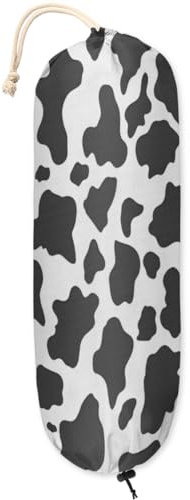 Mintoprints Soporte para bolsas de plástico con estampado de vaca, soporte para bolsas de comestibles con estampado de vaca lechera para despensa de cocina, organizador de bolsas de plástico ligero