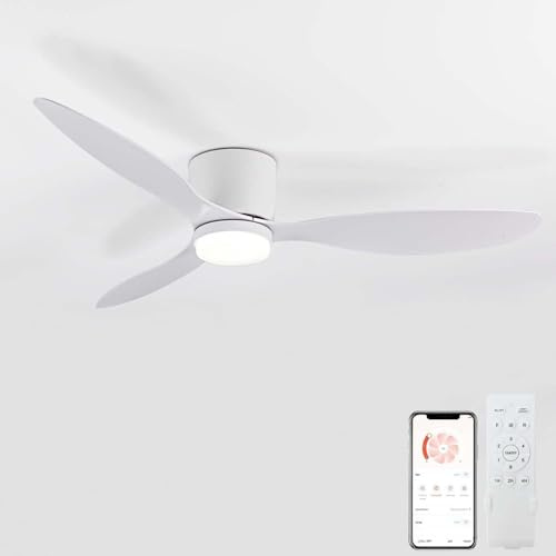 Dfiacn Groß Deckenventilator Mit Beleuchtung Wohnzimmer Leise Drei Farben Lampe Mit Ventilator Und Fernbedienung APP Reversibel Deckenventilator Mit Licht 6-Gang Erinnerung Timing Φ 106cm, Weiß