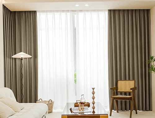 Gualiy Blickdichte Vorhänge 2er Set, Abdunkelnde Vorhänge Ösen Einfarbig Gardine Vorhänge B 137 x H 214 cm Gardinen Wohnzimmer Lang, Braun Grau