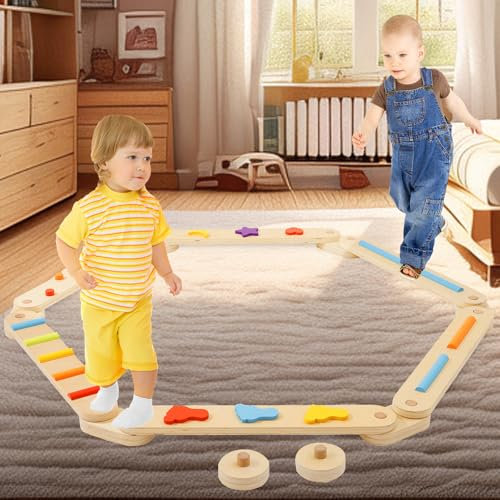 Forroby Wooden Balance Beam,Wooden Balance Board Indoor Outdoor,Obstacle Course for Toddlers,Montessori Toy Build Coordination,Agility and Strength,Best Gift for Kids 3+