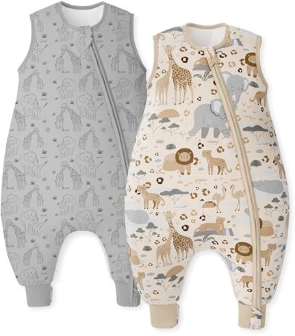 Unnivoll Baby Schlafsack mit Füßen 1,5 Tog 2er Pack Schlafsack Baby Baumwolle Ganzjahre Schlafsack mit Beinen Babyschlafsack Weich 80 cm für Jungen Mädchen Zebra