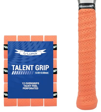 G-Lueck 12er Set Tennis Overgrip Talent Grip mit Perforation | 0,50-0,60mm Stärke | Griffband für Squash Badminton Schläger mit Selbstklebendem Abschlußband | sehr griffig, Anti-Rutsch
