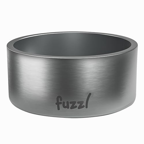 Fuzzl Titan Thermonapf 20cm - Gebürsteter Edelstahl Isolierter Thermo Hundenapf für drinnen und draußen mit Gummiboden - Vielseitige Hundenäpfe und Hundewassernapf für Hydratation und Fütterung
