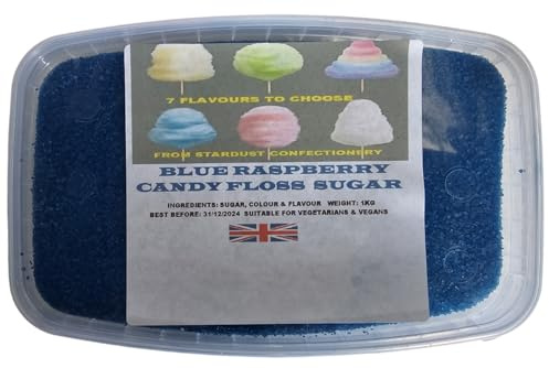 2 x1kg CANDY FLOSS SUGAR BLUE RASPBERRY FLAVOURED PACKED IN A SEALED PLASTIC CONTAINERS