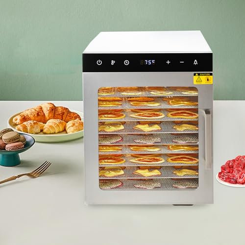 Essiccatore a 10 piani in acciaio inox, essiccatore per frutta e verdura, timer per carne, per alimenti per essiccazione di verdure, frutta, carne, fiori, ecc. 800 W