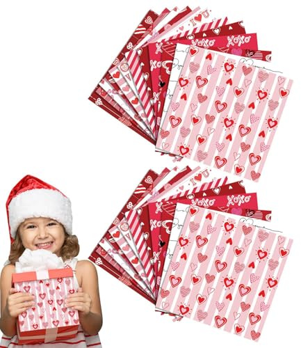 Lainiaoly Herz-Scrapbook-Papier, Valentinstag-Musterpapier, Rosa Und Rotes Scrapbook-Papier, Doppelseitiges Kartonpapier, Herz-Liebes-Bastelpapier Für Hochzeit Und Scrapbooking
