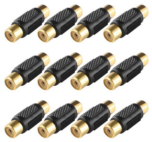 KUOQIY 12 Pièces RCA Femelle à Femelle Coupleur, Adaptateur Coupleur Phono RCA, pour Haut-Parleurs, Phono, Amplificateur, Plaqué Or - Noir