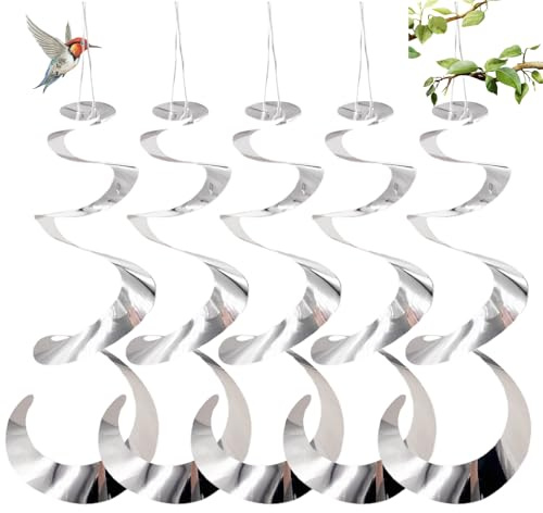 LUMOOM 5Pcs Spirale Réfléchissante Anti-Oiseaux, 70cm Répulsif À Oiseaux Efficace, Éloigne Pigeons, Protection pour Balcon, Décoration De Jardin Anti-Oiseaux (Argent)