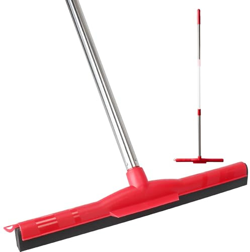 Floor Squeegee Scrubber Adjustable & Detachable Stainless Steel Handle Heavy Duty Household Broom EVA Foam Blade for Garage Courtyard Shower Bathroom Floor Marble Glass Tile Water Foam Cleaning