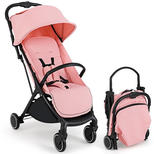 LIFEZEAL Vikbar barnvagn, barnvagn med justerbart ryggstöd, barnliggvagn, sportbil för 1–3 år, kan belastas upp till 15 kg, solskydd, stor korg (rosa)